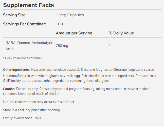 Gaba 750 mg - 200 Vcaps NOW - Image 2