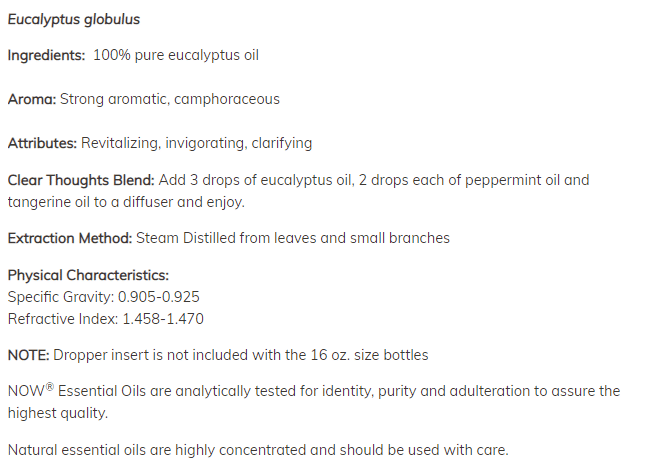 Масло от евкалипт - Eucalyptus oil - 59 ml NOW - Image 2