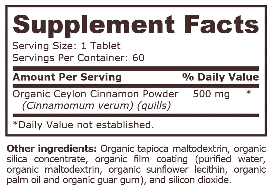 ORGANIC CINNAMON 500 mg - 60 Tablets | Pure Nutrition - Image 2