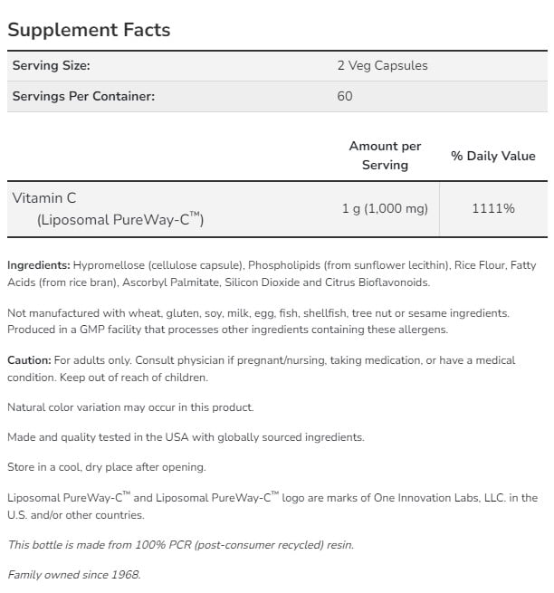 Liposomal Vitamin C - 120 Vcaps | NOW - Image 2